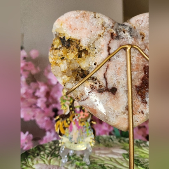 Pink Amethyst Heart w/ Jasper on Stand Crystal Home Decor Gifts - Picture 7 of 7